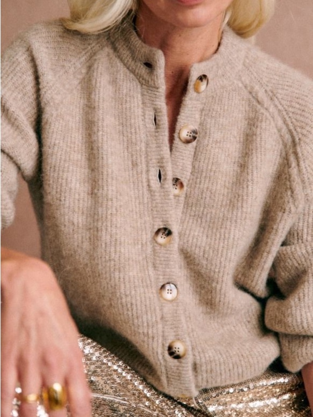 Never worn Sezane Cream Beige Button-Front Knit Cardigan